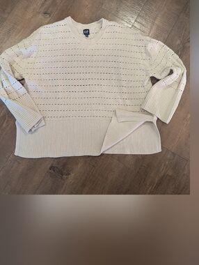 GAP Cream Open-Knit Crewneck Sweater